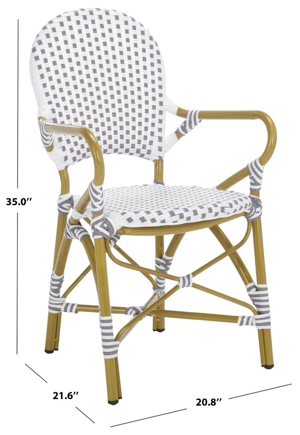 Safavieh HOOPER Armchair - Elegant Stacking Design for Coastal Charm in Indoor and Outdoor Spaces Grey / White FOX5209B-SET2