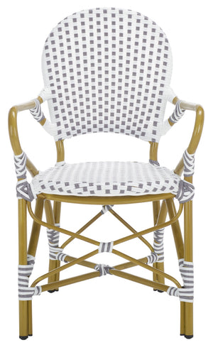 Safavieh HOOPER Armchair - Elegant Stacking Design for Coastal Charm in Indoor and Outdoor Spaces Grey / White FOX5209B-SET2