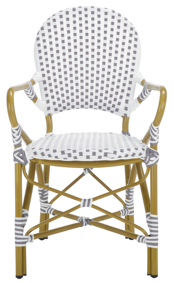 Safavieh HOOPER Armchair - Elegant Stacking Design for Coastal Charm in Indoor and Outdoor Spaces Grey / White FOX5209B-SET2