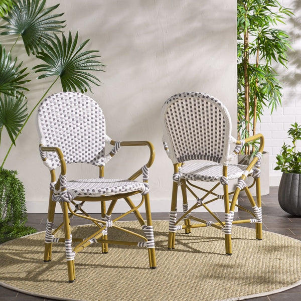 Safavieh HOOPER Armchair - Elegant Stacking Design for Coastal Charm in Indoor and Outdoor Spaces Grey / White FOX5209B-SET2
