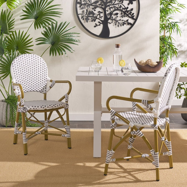 Safavieh HOOPER Armchair - Elegant Stacking Design for Coastal Charm in Indoor and Outdoor Spaces Grey / White FOX5209B-SET2