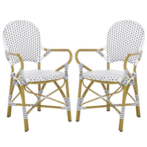Safavieh HOOPER Armchair - Elegant Stacking Design for Coastal Charm in Indoor and Outdoor Spaces Grey / White FOX5209B-SET2