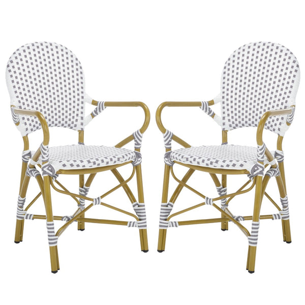 Safavieh HOOPER Armchair - Elegant Stacking Design for Coastal Charm in Indoor and Outdoor Spaces Grey / White FOX5209B-SET2