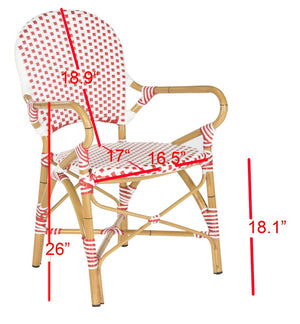 Safavieh HOOPER Armchair - Elegant Stacking Design for Coastal Charm in Indoor and Outdoor Spaces Red / White FOX5209C-SET2