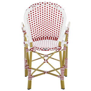 Safavieh HOOPER Armchair - Elegant Stacking Design for Coastal Charm in Indoor and Outdoor Spaces Red / White FOX5209C-SET2