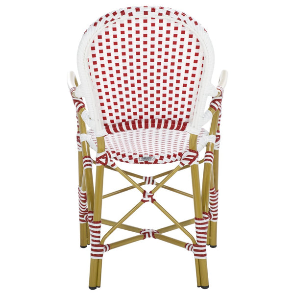 Safavieh HOOPER Armchair - Elegant Stacking Design for Coastal Charm in Indoor and Outdoor Spaces Red / White FOX5209C-SET2