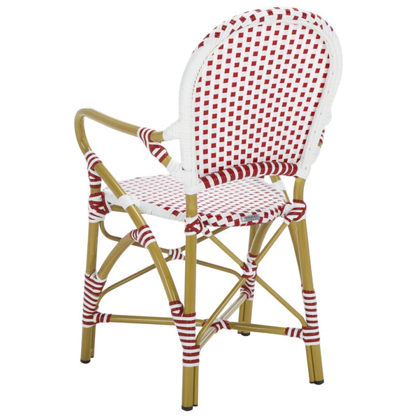 Safavieh HOOPER Armchair - Elegant Stacking Design for Coastal Charm in Indoor and Outdoor Spaces Red / White FOX5209C-SET2
