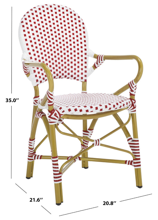 Safavieh HOOPER Armchair - Elegant Stacking Design for Coastal Charm in Indoor and Outdoor Spaces Red / White FOX5209C-SET2