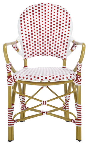 Safavieh HOOPER Armchair - Elegant Stacking Design for Coastal Charm in Indoor and Outdoor Spaces Red / White FOX5209C-SET2