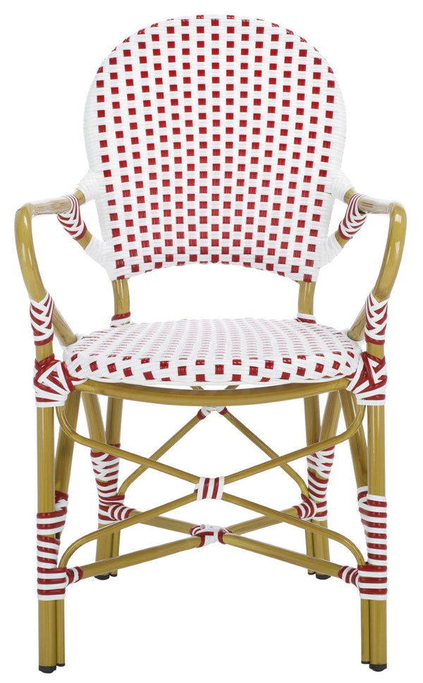 Safavieh HOOPER Armchair - Elegant Stacking Design for Coastal Charm in Indoor and Outdoor Spaces Red / White FOX5209C-SET2