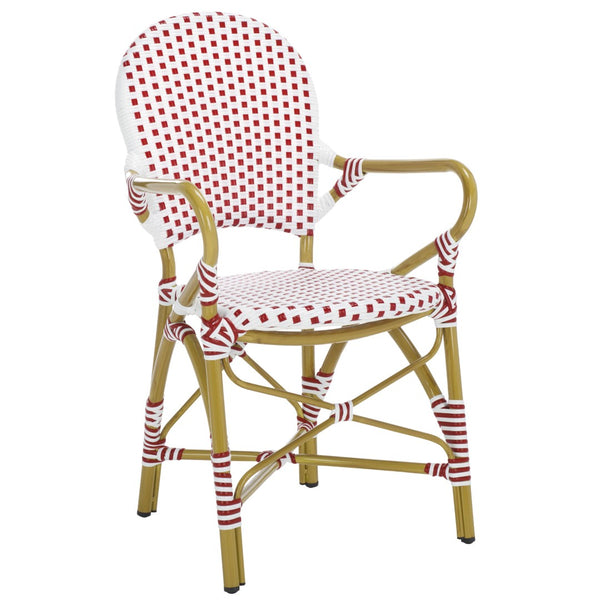 Safavieh HOOPER Armchair - Elegant Stacking Design for Coastal Charm in Indoor and Outdoor Spaces Red / White FOX5209C-SET2