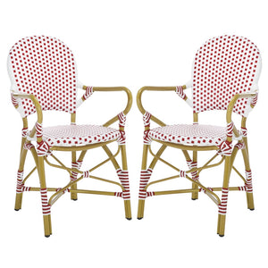 Safavieh HOOPER Armchair - Elegant Stacking Design for Coastal Charm in Indoor and Outdoor Spaces Red / White FOX5209C-SET2