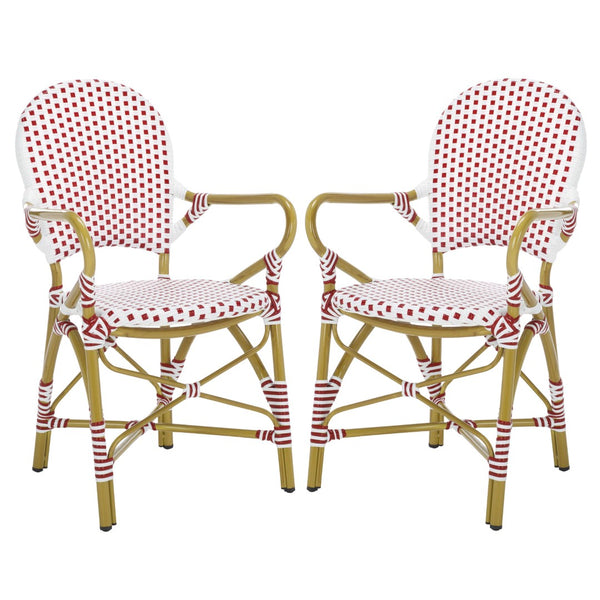Safavieh HOOPER Armchair - Elegant Stacking Design for Coastal Charm in Indoor and Outdoor Spaces Red / White FOX5209C-SET2