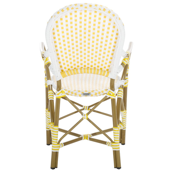 Safavieh HOOPER Armchair - Elegant Stacking Design for Coastal Charm in Indoor and Outdoor Spaces Yellow / White FOX5209D-SET2