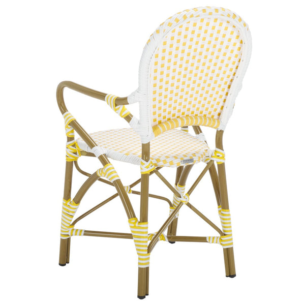 Safavieh HOOPER Armchair - Elegant Stacking Design for Coastal Charm in Indoor and Outdoor Spaces Yellow / White FOX5209D-SET2
