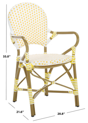 Safavieh HOOPER Armchair - Elegant Stacking Design for Coastal Charm in Indoor and Outdoor Spaces Yellow / White FOX5209D-SET2