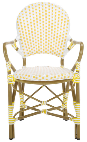 Safavieh HOOPER Armchair - Elegant Stacking Design for Coastal Charm in Indoor and Outdoor Spaces Yellow / White FOX5209D-SET2