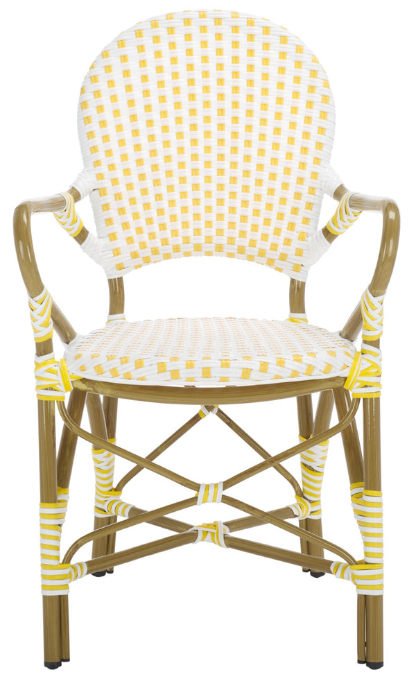 Safavieh HOOPER Armchair - Elegant Stacking Design for Coastal Charm in Indoor and Outdoor Spaces Yellow / White FOX5209D-SET2