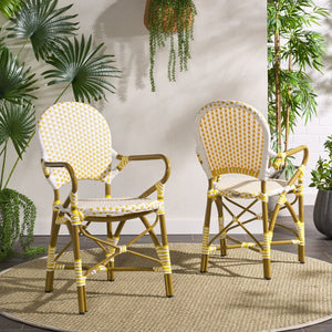 Safavieh HOOPER Armchair - Elegant Stacking Design for Coastal Charm in Indoor and Outdoor Spaces Yellow / White FOX5209D-SET2