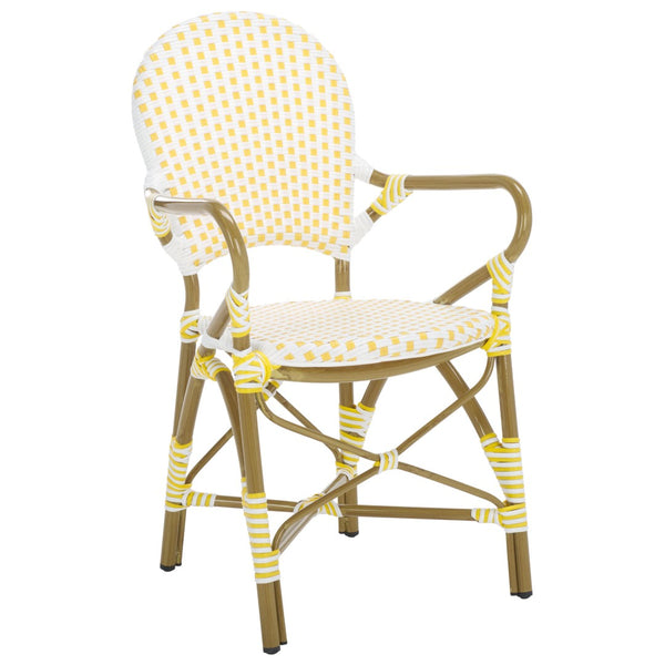 Safavieh HOOPER Armchair - Elegant Stacking Design for Coastal Charm in Indoor and Outdoor Spaces Yellow / White FOX5209D-SET2