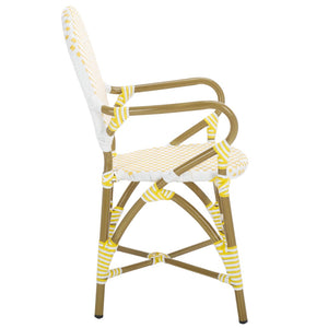 Safavieh HOOPER Armchair - Elegant Stacking Design for Coastal Charm in Indoor and Outdoor Spaces Yellow / White FOX5209D-SET2