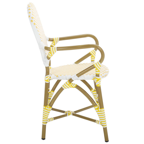 Safavieh HOOPER Armchair - Elegant Stacking Design for Coastal Charm in Indoor and Outdoor Spaces Yellow / White FOX5209D-SET2