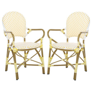 Safavieh HOOPER Armchair - Elegant Stacking Design for Coastal Charm in Indoor and Outdoor Spaces Yellow / White FOX5209D-SET2