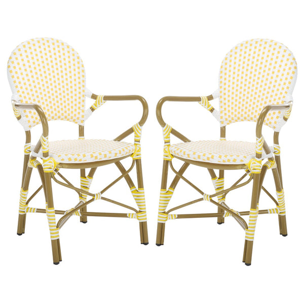 Safavieh HOOPER Armchair - Elegant Stacking Design for Coastal Charm in Indoor and Outdoor Spaces Yellow / White FOX5209D-SET2