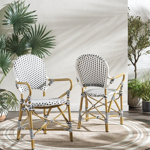 Safavieh HOOPER Armchair - Elegant Stacking Design for Coastal Charm in Indoor and Outdoor Spaces Black / White FOX5209E-SET2