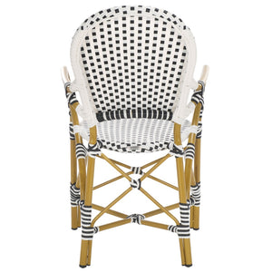 Safavieh HOOPER Armchair - Elegant Stacking Design for Coastal Charm in Indoor and Outdoor Spaces Black / White FOX5209E-SET2