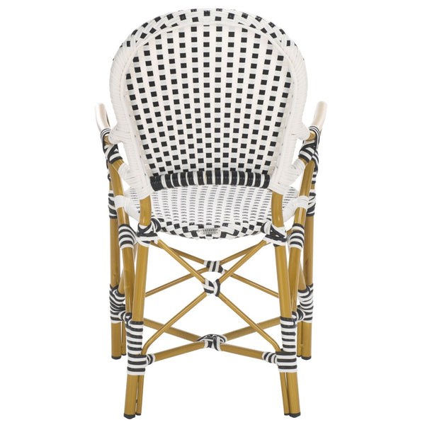 Safavieh HOOPER Armchair - Elegant Stacking Design for Coastal Charm in Indoor and Outdoor Spaces Black / White FOX5209E-SET2