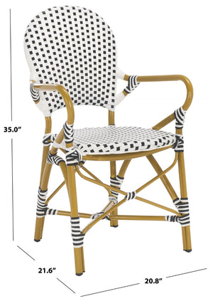 Safavieh HOOPER Armchair - Elegant Stacking Design for Coastal Charm in Indoor and Outdoor Spaces Black / White FOX5209E-SET2