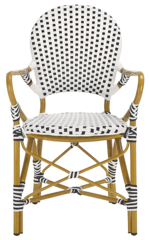 Safavieh HOOPER Armchair - Elegant Stacking Design for Coastal Charm in Indoor and Outdoor Spaces Black / White FOX5209E-SET2