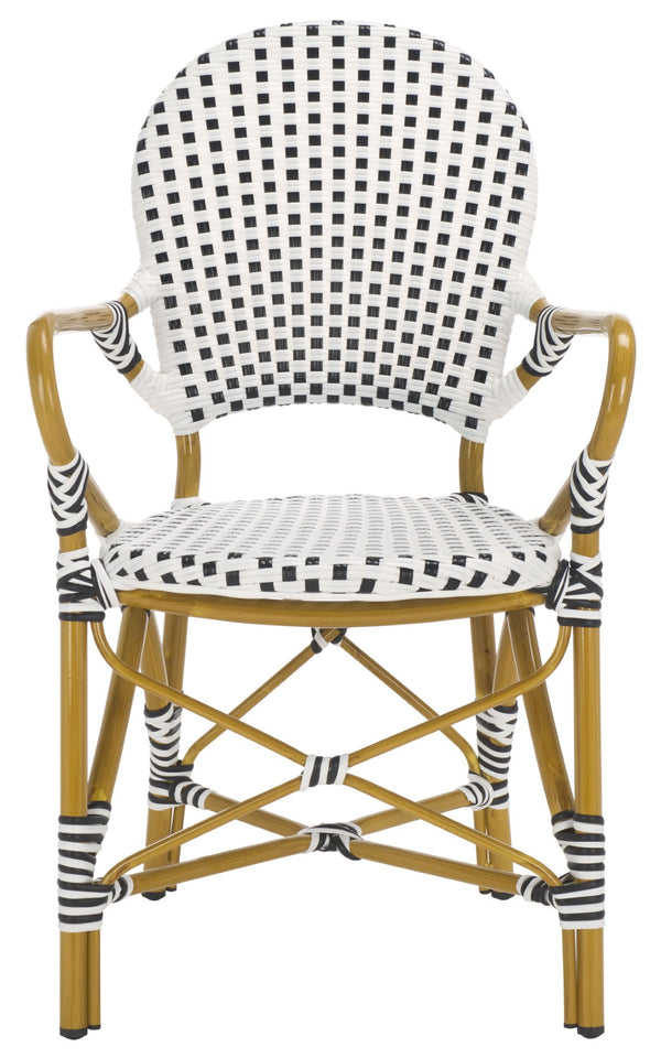 Safavieh HOOPER Armchair - Elegant Stacking Design for Coastal Charm in Indoor and Outdoor Spaces Black / White FOX5209E-SET2