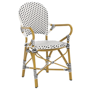 Safavieh HOOPER Armchair - Elegant Stacking Design for Coastal Charm in Indoor and Outdoor Spaces Black / White FOX5209E-SET2