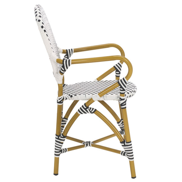Safavieh HOOPER Armchair - Elegant Stacking Design for Coastal Charm in Indoor and Outdoor Spaces Black / White FOX5209E-SET2