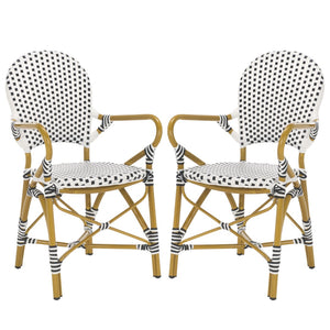 Safavieh HOOPER Armchair - Elegant Stacking Design for Coastal Charm in Indoor and Outdoor Spaces Black / White FOX5209E-SET2