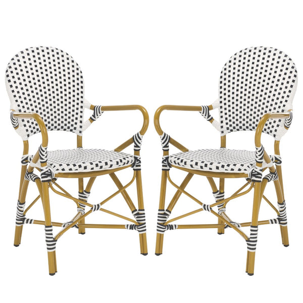 Safavieh HOOPER Armchair - Elegant Stacking Design for Coastal Charm in Indoor and Outdoor Spaces Black / White FOX5209E-SET2
