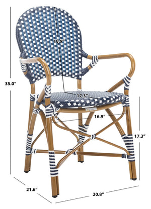Safavieh HOOPER Armchair - Elegant Stacking Design for Coastal Charm in Indoor and Outdoor Spaces Navy / White FOX5209F-SET2