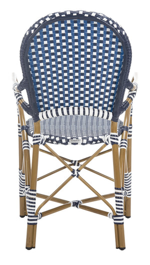 Safavieh HOOPER Armchair - Elegant Stacking Design for Coastal Charm in Indoor and Outdoor Spaces Navy / White FOX5209F-SET2