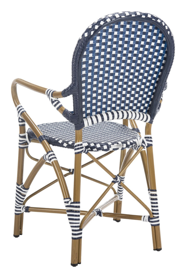 Safavieh HOOPER Armchair - Elegant Stacking Design for Coastal Charm in Indoor and Outdoor Spaces Navy / White FOX5209F-SET2