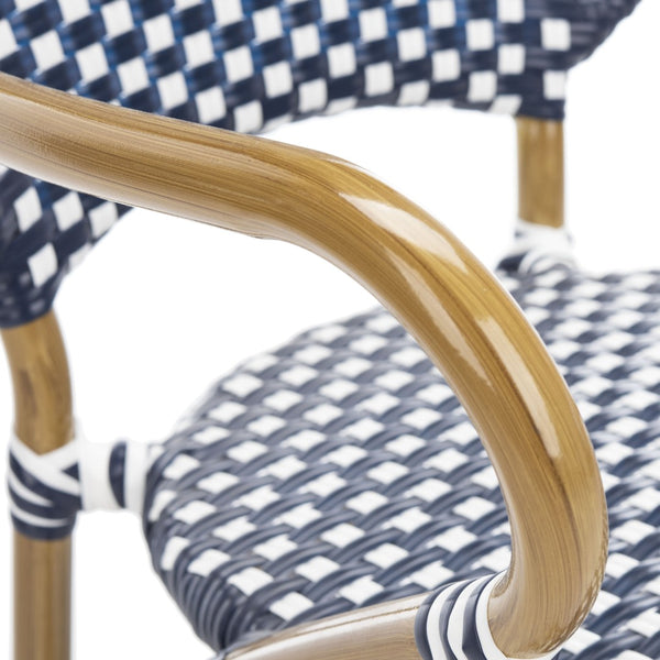 Safavieh HOOPER Armchair - Elegant Stacking Design for Coastal Charm in Indoor and Outdoor Spaces Navy / White FOX5209F-SET2