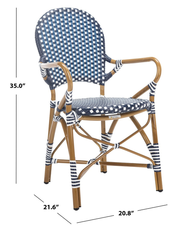 Safavieh HOOPER Armchair - Elegant Stacking Design for Coastal Charm in Indoor and Outdoor Spaces Navy / White FOX5209F-SET2