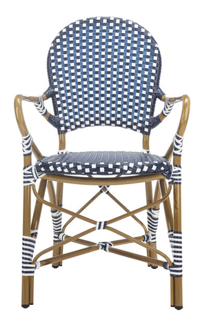Safavieh HOOPER Armchair - Elegant Stacking Design for Coastal Charm in Indoor and Outdoor Spaces Navy / White FOX5209F-SET2