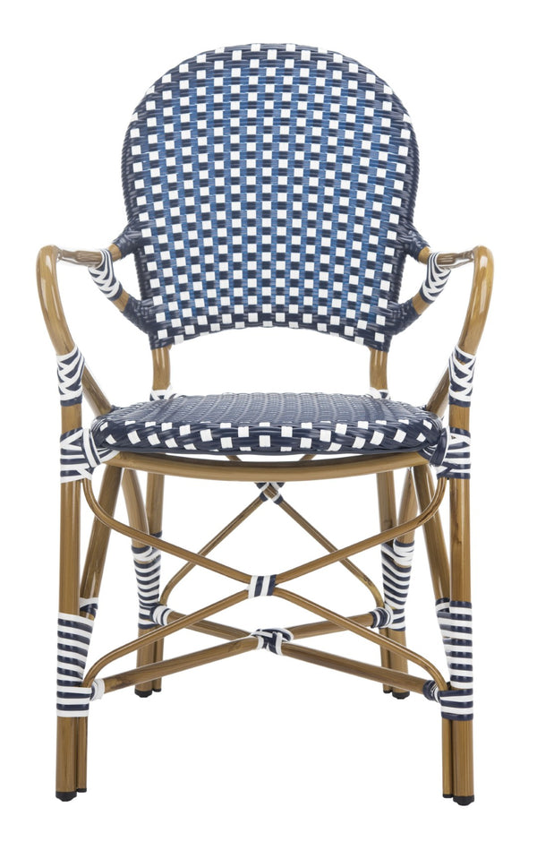 Safavieh HOOPER Armchair - Elegant Stacking Design for Coastal Charm in Indoor and Outdoor Spaces Navy / White FOX5209F-SET2