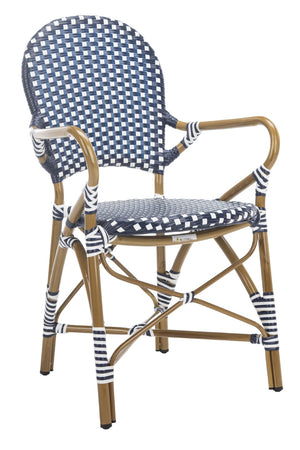 Safavieh HOOPER Armchair - Elegant Stacking Design for Coastal Charm in Indoor and Outdoor Spaces Navy / White FOX5209F-SET2