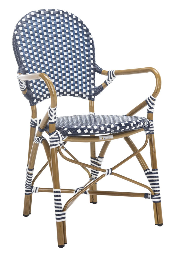 Safavieh HOOPER Armchair - Elegant Stacking Design for Coastal Charm in Indoor and Outdoor Spaces Navy / White FOX5209F-SET2
