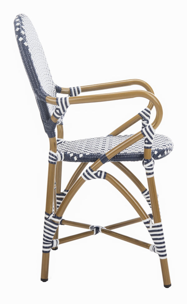 Safavieh HOOPER Armchair - Elegant Stacking Design for Coastal Charm in Indoor and Outdoor Spaces Navy / White FOX5209F-SET2