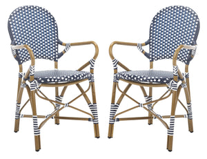 Safavieh HOOPER Armchair - Elegant Stacking Design for Coastal Charm in Indoor and Outdoor Spaces Navy / White FOX5209F-SET2