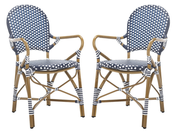 Safavieh HOOPER Armchair - Elegant Stacking Design for Coastal Charm in Indoor and Outdoor Spaces Navy / White FOX5209F-SET2